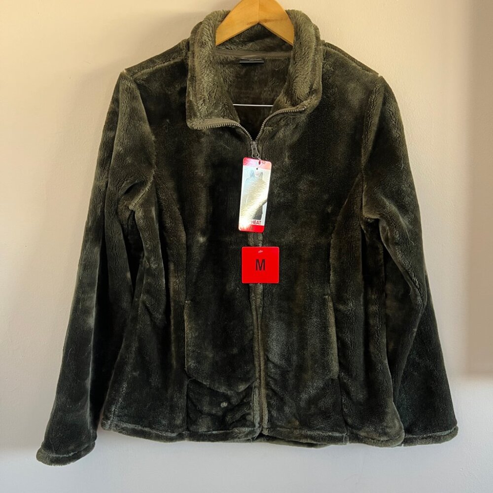 32 Degrees Faux Fur Zip-Up Jacket – Olive Green – Size M
